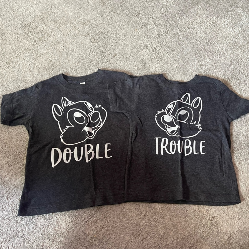 Bella Canvas Dark Gray Kids' Double Trouble Disney Chip & Dale Twins Graphic Tee